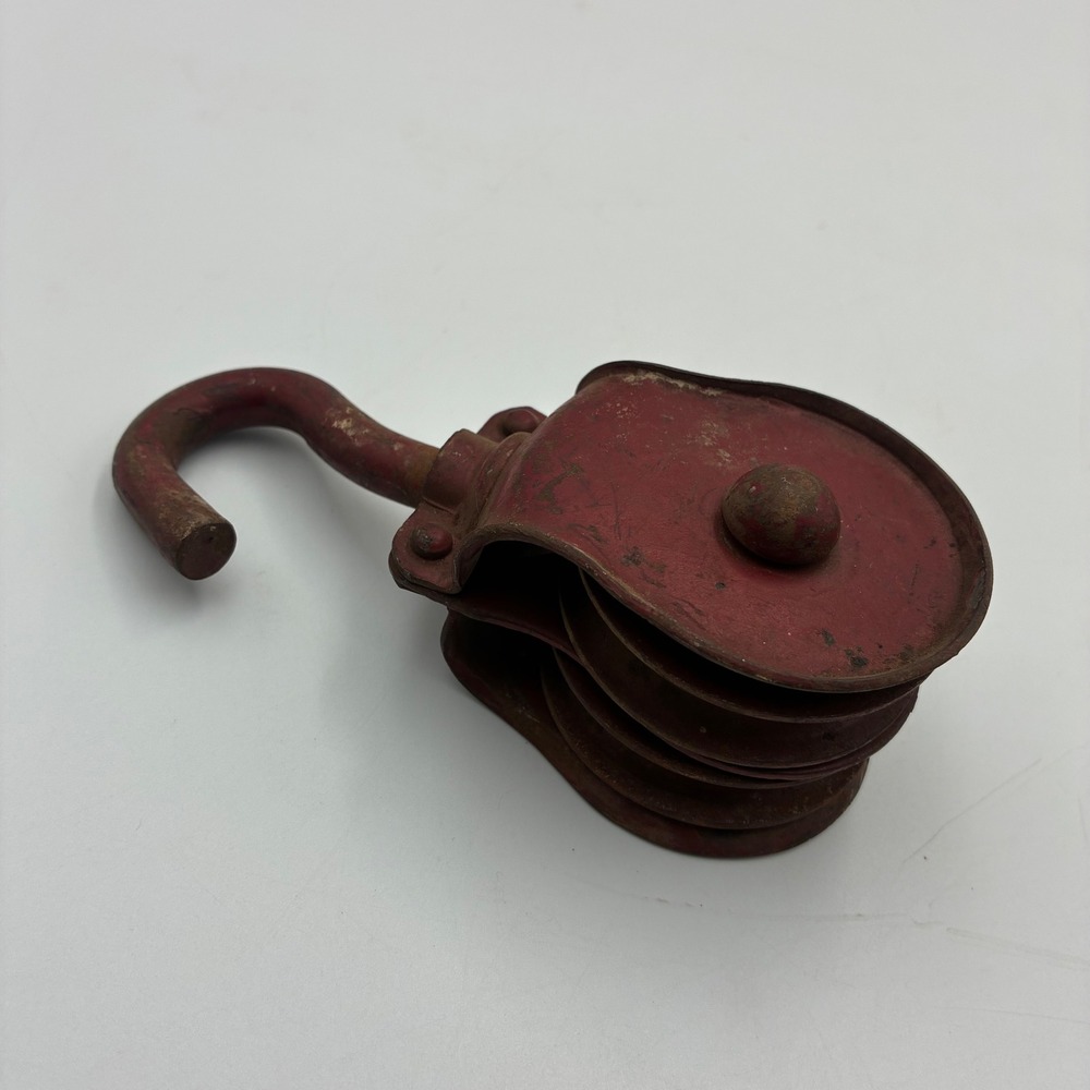 Vintage‎ Red Industrial Double Wheel Pulley Block with Swivel Hook Metal Rustic